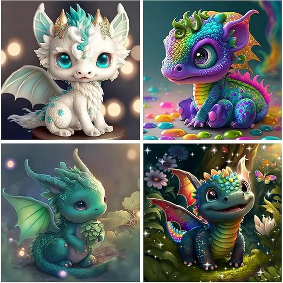 Diamond Painting Kits for Adults - 4 Pack Dragon Zodiac DIY 5D Diamond Art Kits Full Drill Diamond Dots Paintings with Diamonds Gem Art and Crafts Home Decor