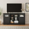 thumbnail image 3 of Homhougo Farmhouse TV Stand with LED Lights, Entertainment Center for TVs up to 70 Inch, TV Console with Storage Cabinets and Adjustable Shelf, TV Cabinet for Living Room, Bedroom, Black, 3 of 12