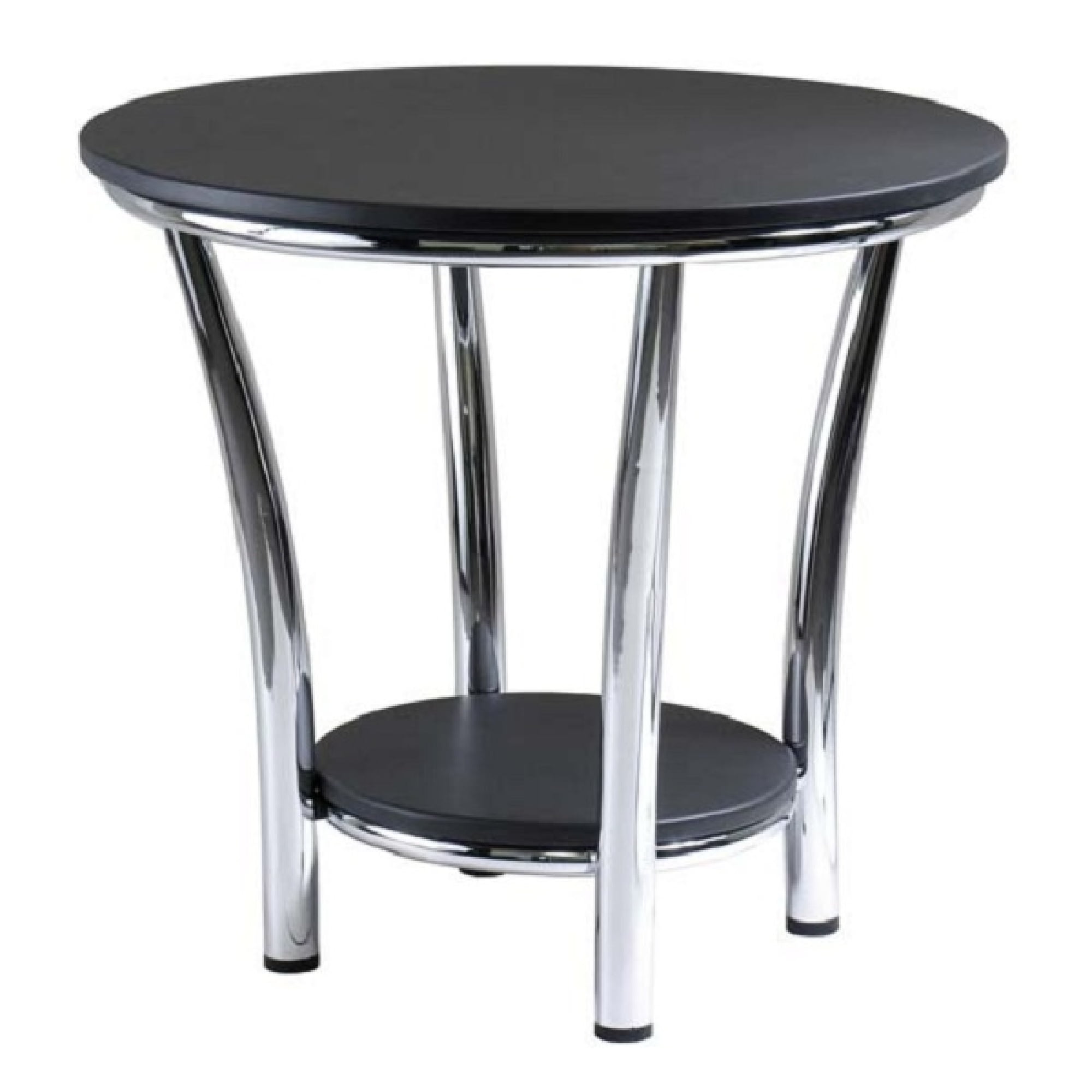 23.75” Black and Silver Maya Round Wooden End Table with Metal Frame