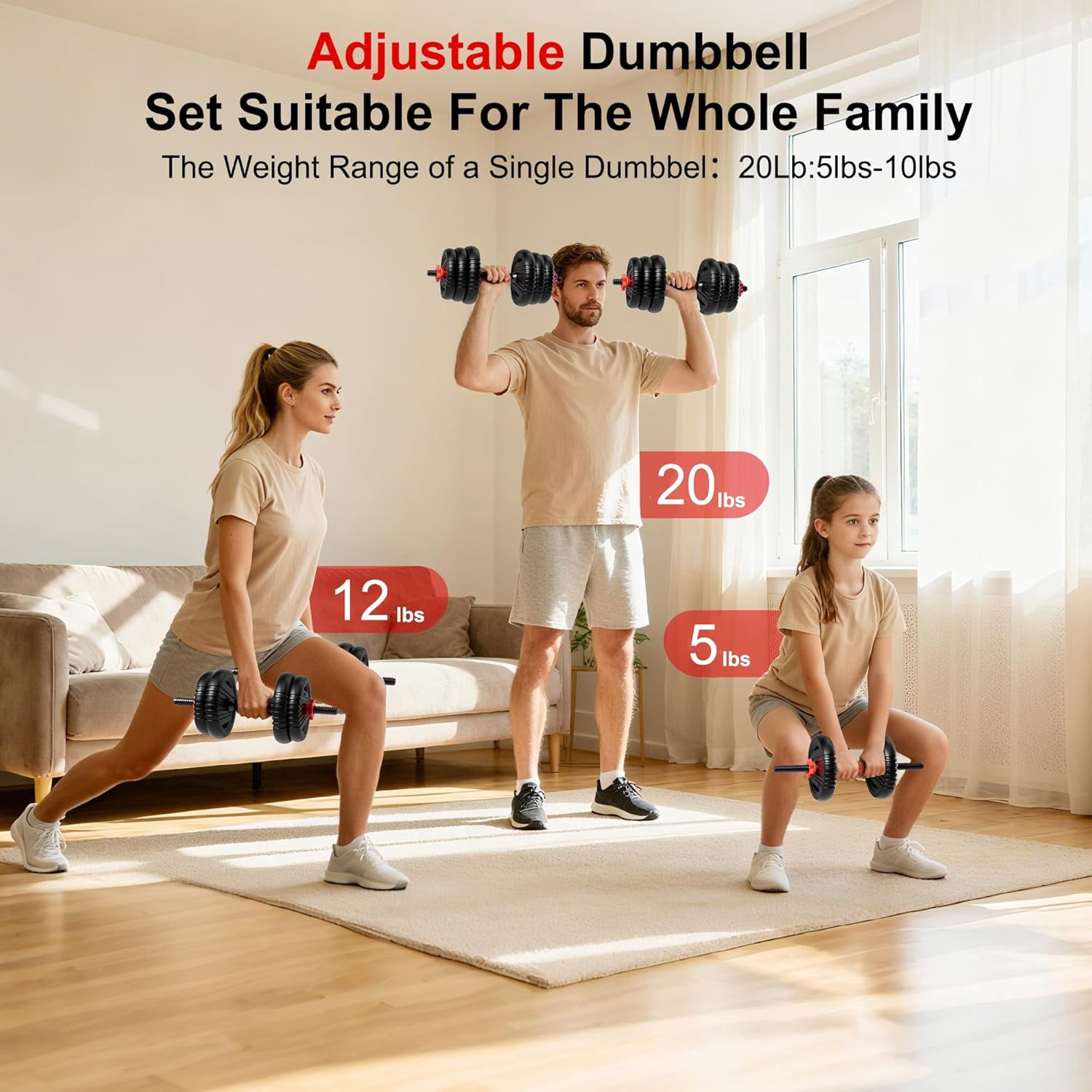 Adjustable Dumbbell Set, 10-90lbs Free Weight Set with Connector, 5-in-1 Dumbbells Convertible to Barbell, Kettlebells, Push-up Stand, Weight Plates for Home Gym Fitness for Men and Women