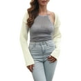 thumbnail image 1 of Sedceaty Women's Open Front Bolero Shrug, Long Sleeve Solid Color Ribbed Knit Cropped Cardigan, 1 of 9