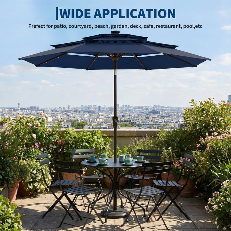 8 patio umbrella with 24 spines 10Ft. Table Led Lights free assembly With a fixing strap easy to secure the canopy when not in use Sturdy fixing latch prevents sudden closure during use Note Outdoor Patio Umbrella with Crank