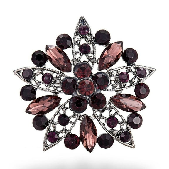 Sunnywood Antique Silver Brooch Pin – Dark Red Rhinestone Floral Star Design for Gothic, Victorian, and Renaissance Costumes
