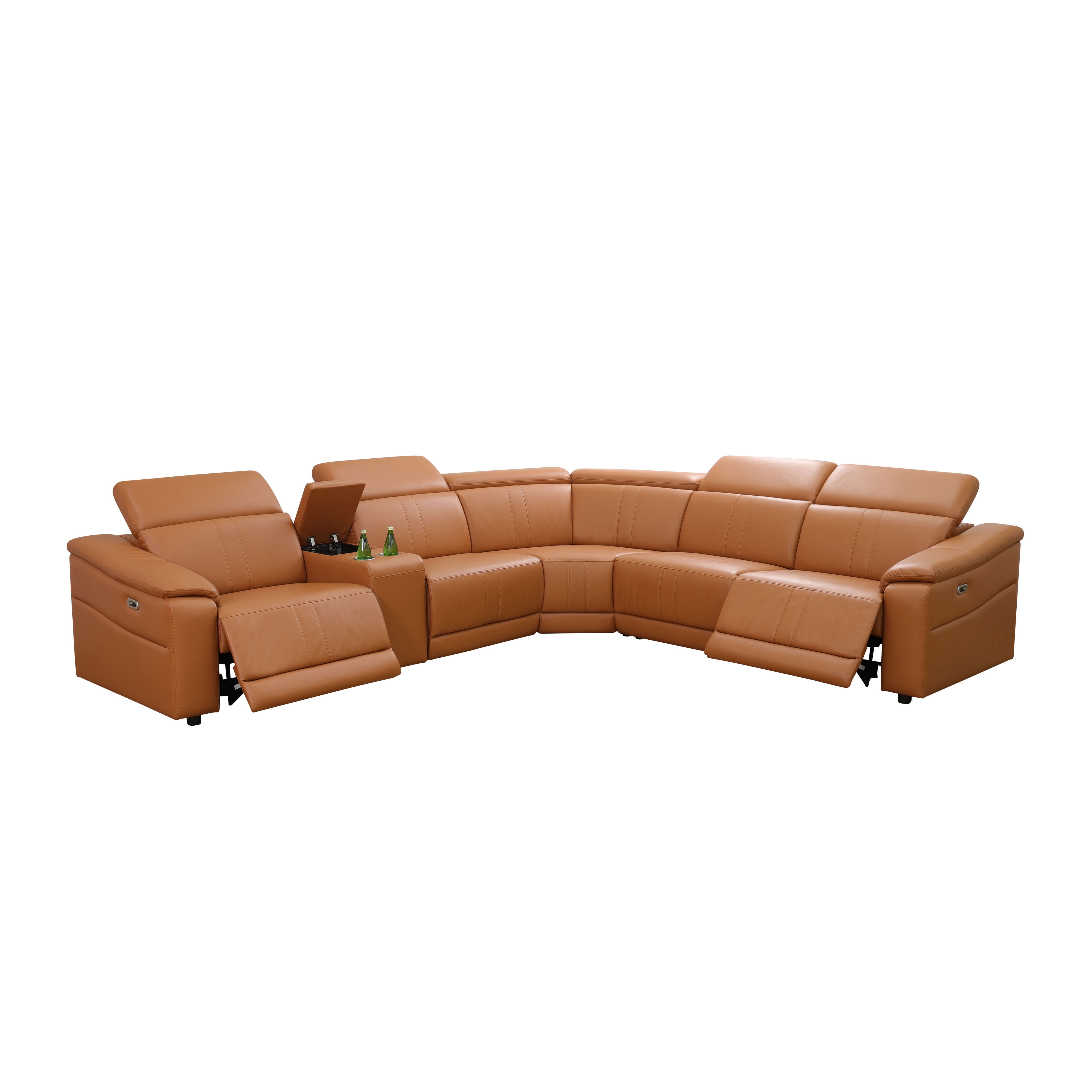 MAYEERTY Sectional Recliner Sofa Set, Leather 5-Seater Reclining Couch with Console, LED Lights, USB Ports & Cup Holders for Living Room, Home Theater