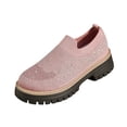 thumbnail image 2 of Women's Knit Rhinestone Platform Sneakers Breathable Mesh Round Toe Slip On Lug Sole Loafers Lightweight Walking Sport Casual Shoes, 2 of 5
