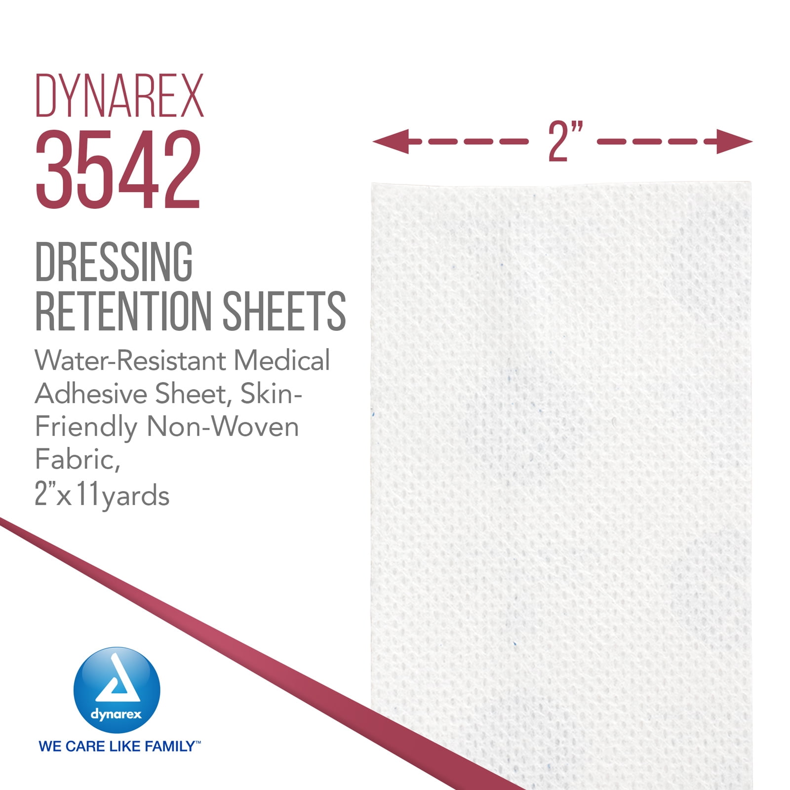 Dynarex Dressing Retention Sheet - Adhesive Waterproof Medical Tape Sheet for Wound Dressing - Skin-Friendly Non-Woven Fabric - 2" x 11 Yards, Case of 5