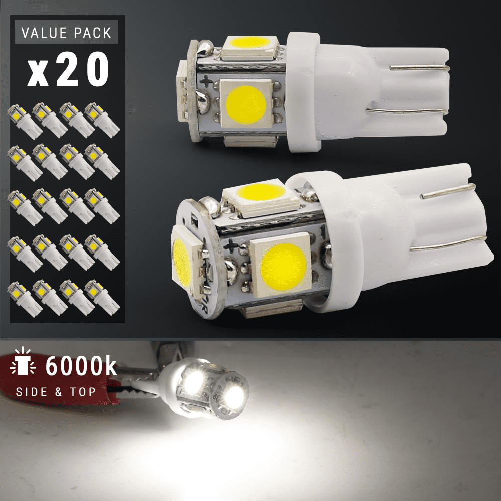 20X 6000K Xenon White T10 921 Interior/License Plate SMD Light Bulbs 5-LED  Lamp 