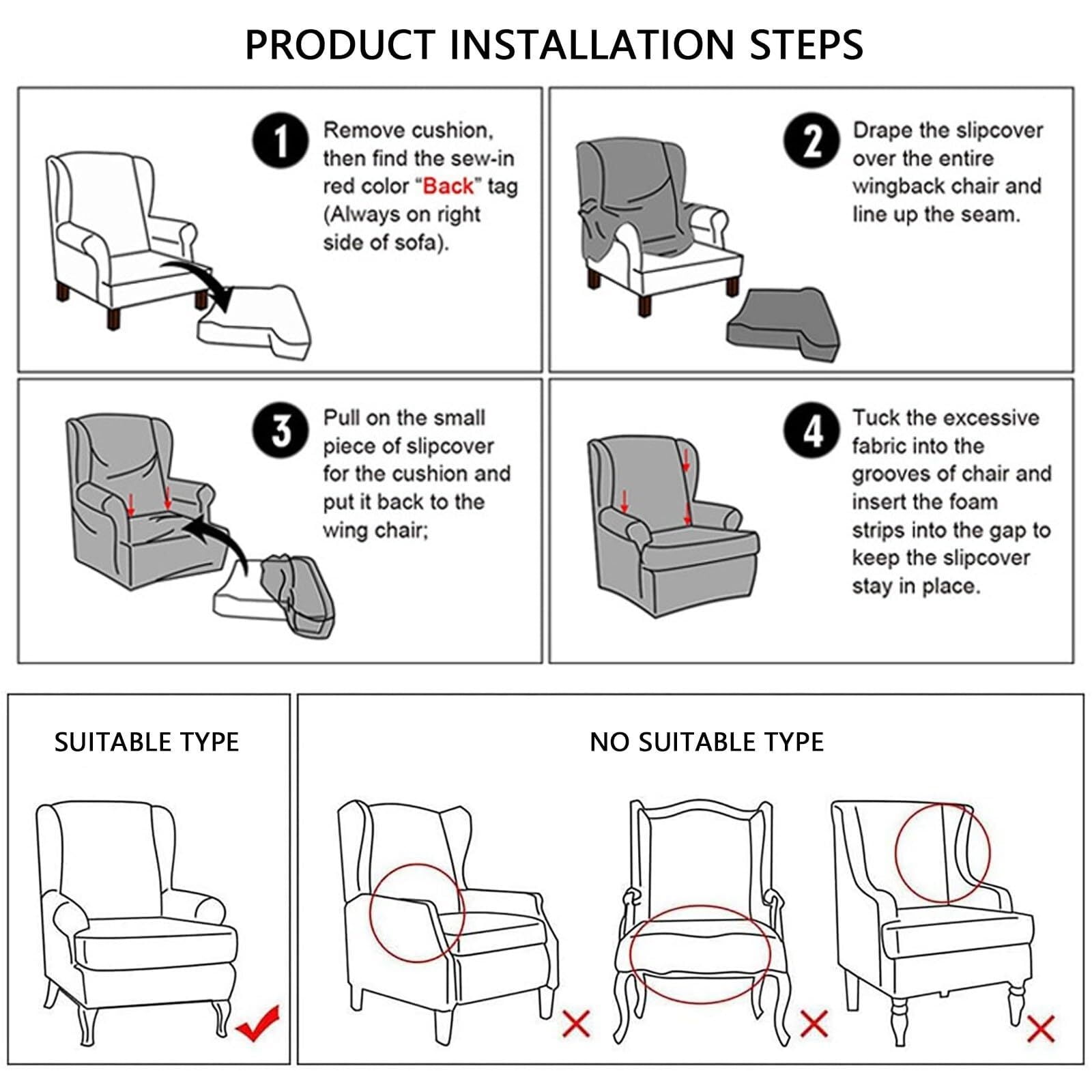 LKJYER Wing Back Wing Back,Stretch Printed Wingback Chair Slipcover with Elastic Bottom,No-Slip Universal Four Seasons for Armchair Sofa Cover Home Decoration