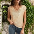 thumbnail image 4 of Women's Sparkling Sequins Loose Fit T-Shirt Short Caps Sleeve Glittering Blouses V Neck Cocktail Club Party Tanks Top, 4 of 8