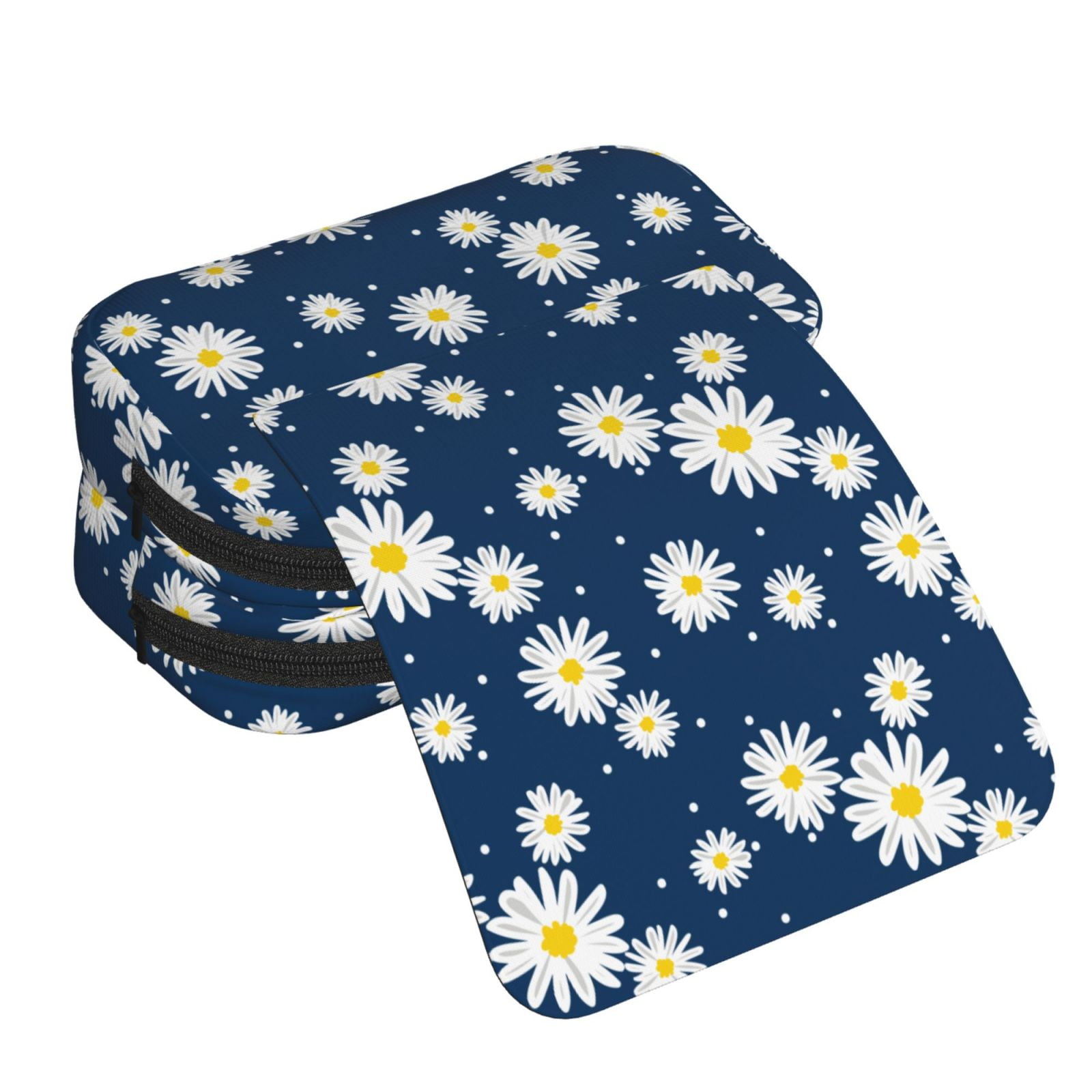 Rateoe Daisies Flowers Pattern Double Clamshell Pen Case, Storage Organizer with Two Zipper Compartments– Holds Up to 50 Pencils & Pens
