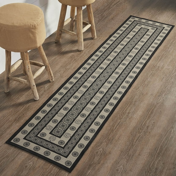 VHC Brands Custom House Black Tan Jacquard Indoor Rug/Runner Rect 22x96, Polyester Area Rug, Accent Rug, Floor Decor, Custom House Collection, Rectangle 22x96, Charcoal Black