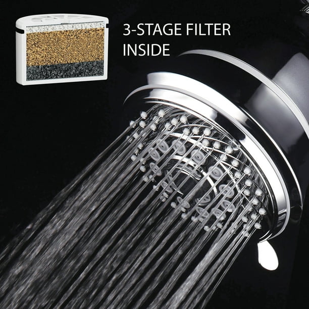 images Inside A Shower Head aquacare by hotelspa filtered shower head 4 inch chrome face 6 setting showerhead with 3 stage water filter cartridge inside