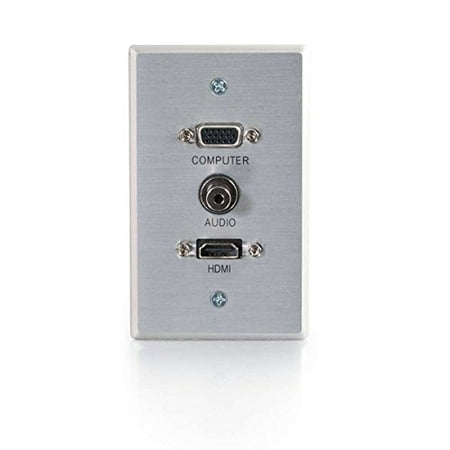 Pass Thru Single - /Cables To Go 41034 HDMI, VGA and 3.5mm Audio Pass Through Wall Plate - Single Gang Brushed Aluminum, Feed-through insert with VGA (HD15) and HDMI couplers plus 3.5mm.., By C2G
