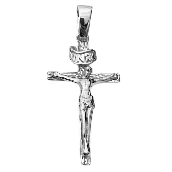 Real Solid 925 Sterling Silver Jesus Piece Shiny Crucifix Cross Pendant 1.5" inch