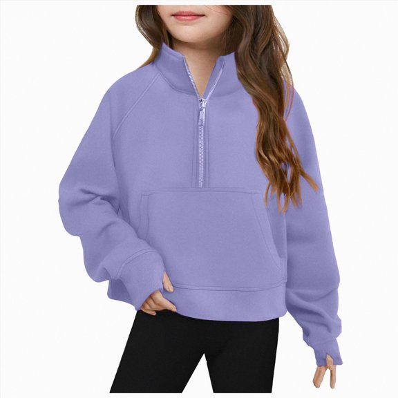 Towmus Girls Sweatshirts Half Zip Pullover Long Sleeve with Pocket and Thumb Hole Casual Fashion Fall Winter Clothes for Kids 5-14Y