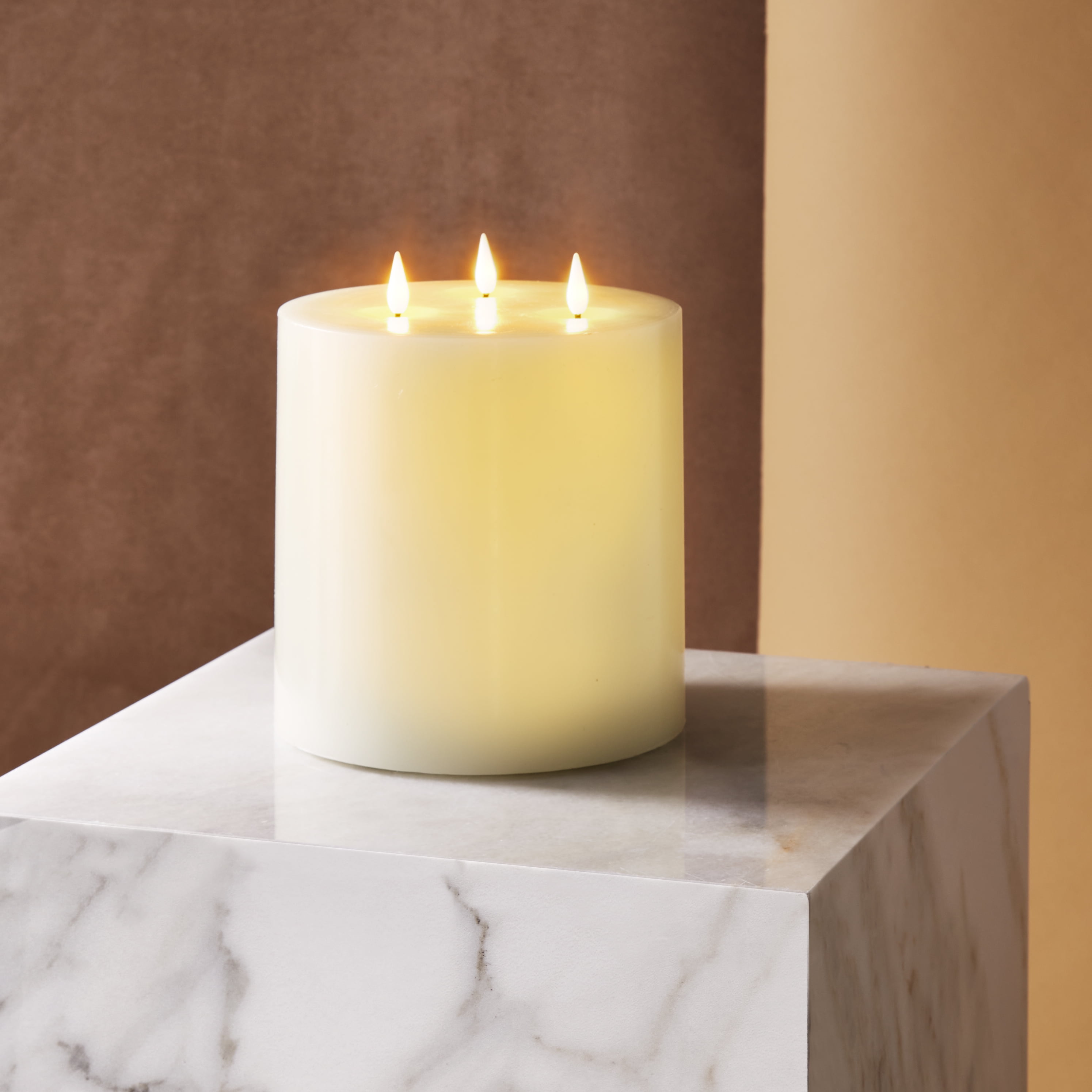 LampLust Real Wax Ivory Flameless Candle with 3 Wicks 6"x6" Flameless