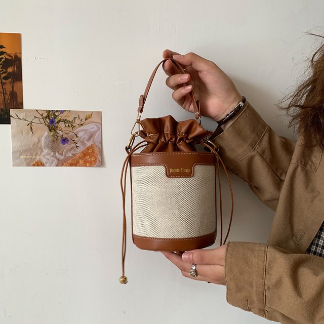 Bolsa Bolso de hombro con cilindro de cuero vintage para mujer Mini bolso con cordón (marrón) JShteea Para Estrenar