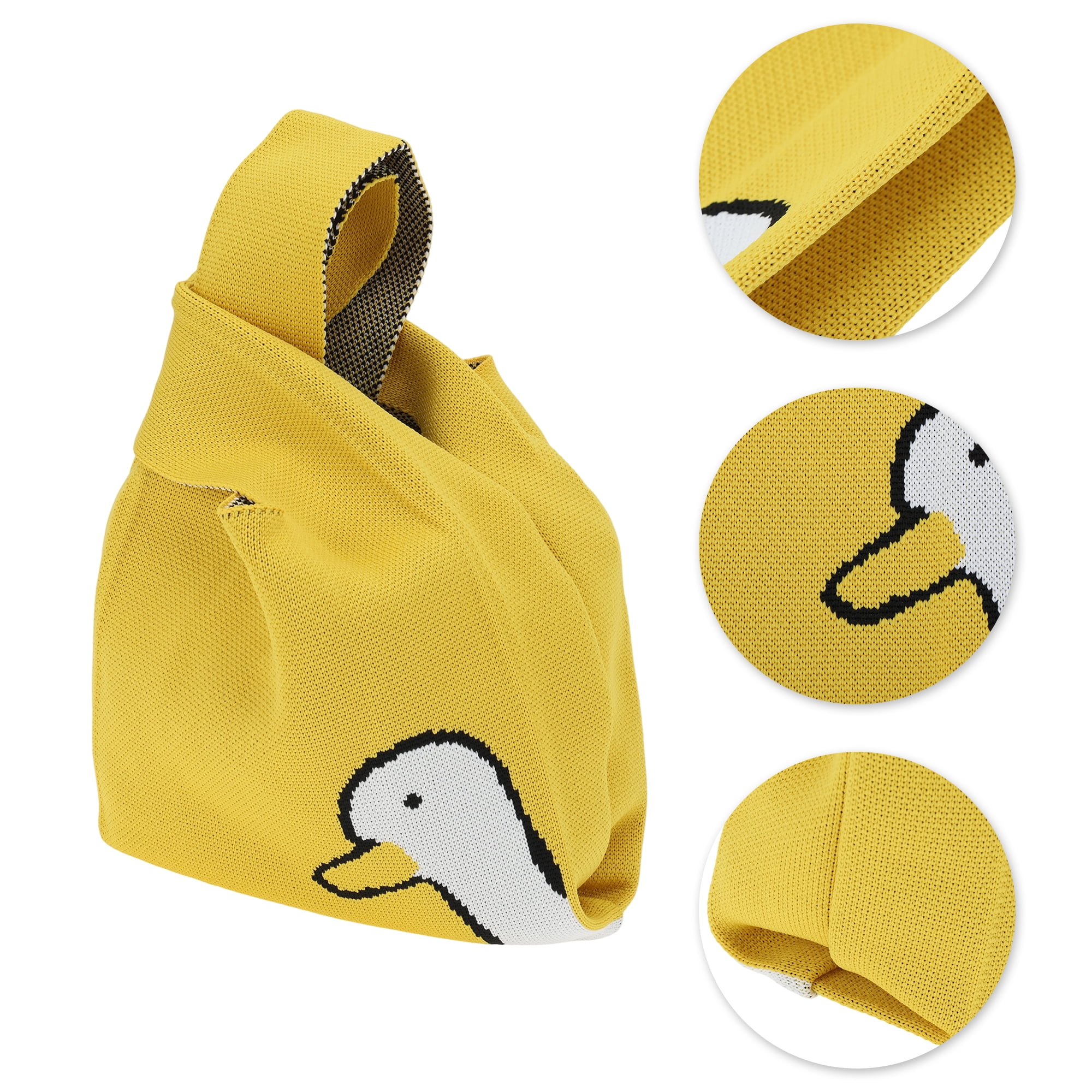 Unique Bargains Stylish Animal Pattern Knitted Wrist Bag for Everyday Use Yellow, White