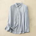 thumbnail image 2 of WREESH Women's Summer Button Down Shirts Casual Solid Color Retro Comfort Regular Long Sleeve Fashion Tops for Women' Button Shirts Blue, 2 of 6