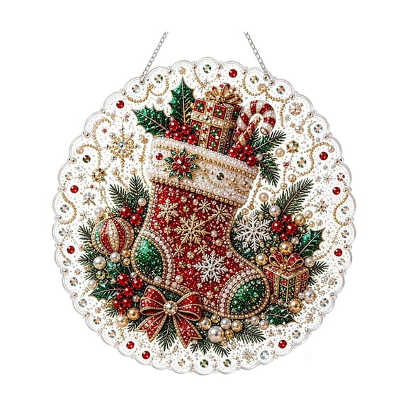 Clearance! Christmas Pearl Diamond Art Kit for Adults, DIY Hanging Ornament Suncatcher, 10-Inch Christmas Diamond Painting Craft for Tree Window Decor, Holiday Gift for Friends and Family