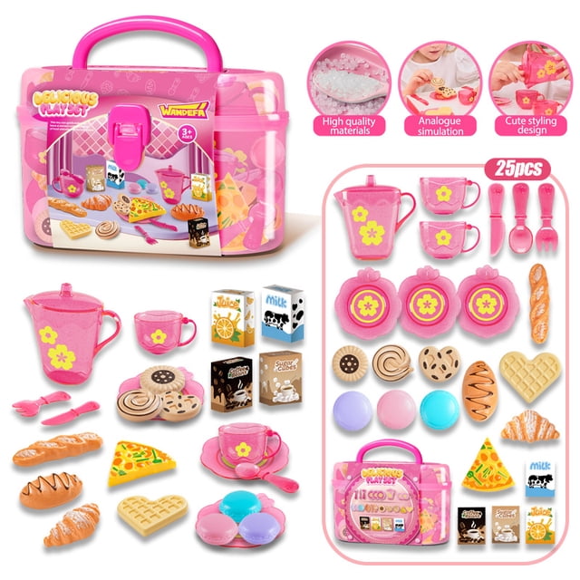 Kids Afternoon Tea Pretend Play Set – Kitchen Tableware, Tea & Food Toys with Storage Case