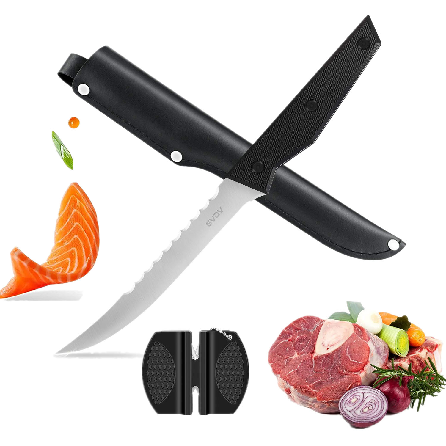Boning Knife with Tailored Sheath and Sharpener 6 Inch High Carbon
