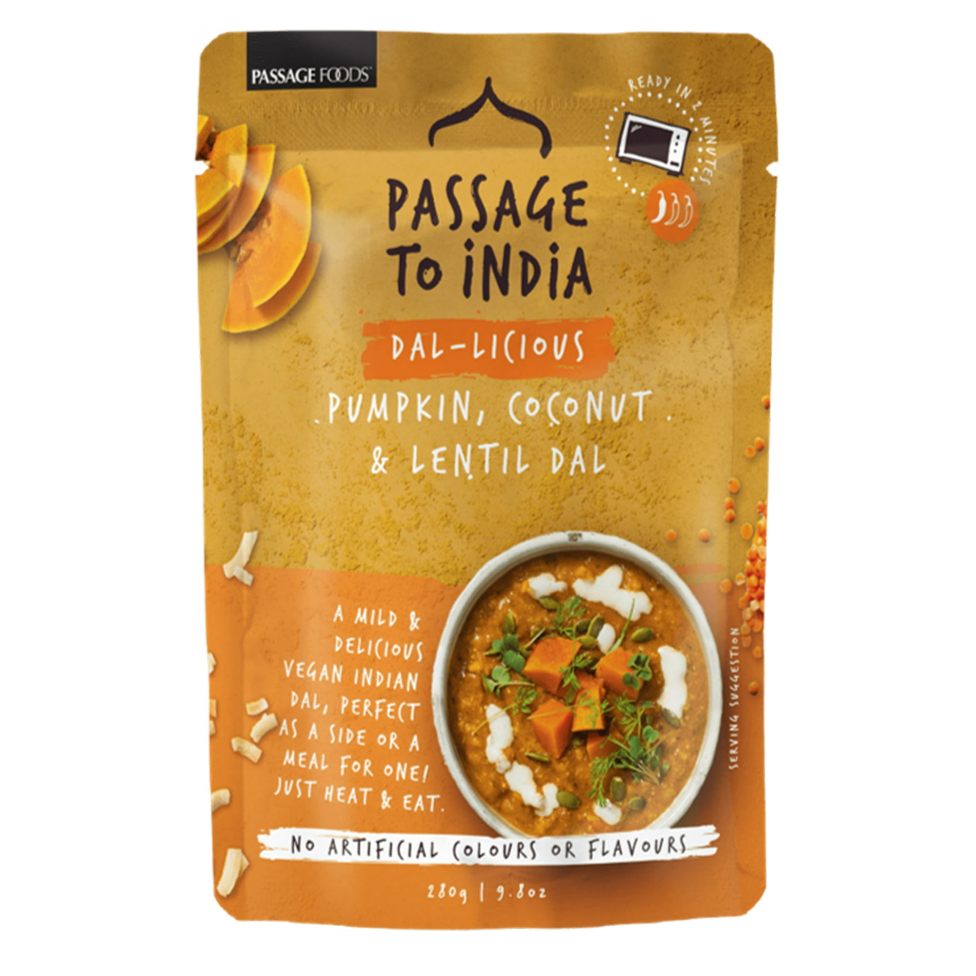 Passage to India Coconut, Pumpkin, and Lentil Dal 9.8 oz, Authentic Flavor by Passage Foods, Serves 4
