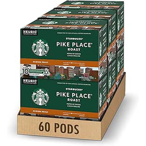Starbucks Pike Place, Medium Roast Coffee, Single Serve Keurig K-cup Pods, 6 Boxes each, 60 Capsules each (Pack of 2)