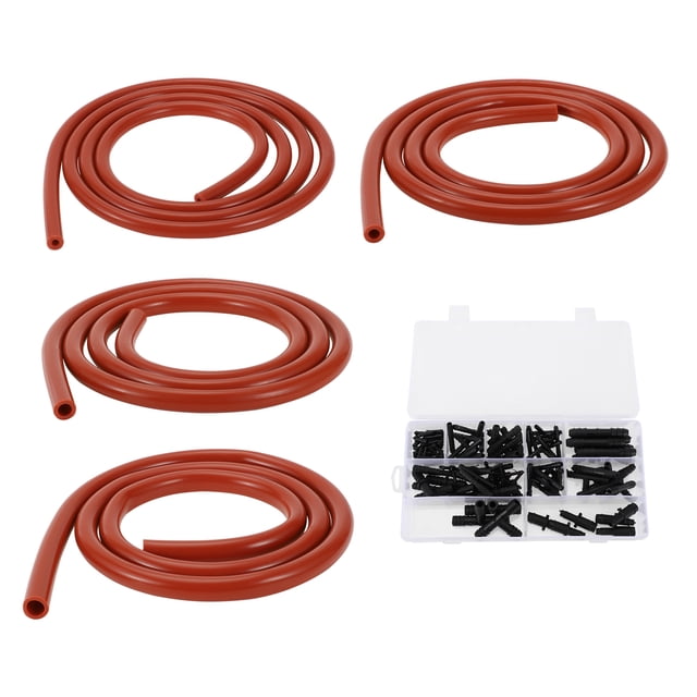 Manguera de vacío de silicona Unique Bargains 130PSI Presión máxima Línea de vacío automotriz Roja con conector de vacío 1 juego 6.6Ft 4/6/8/12mm ID 2.5mm Grosor