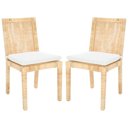SAFAVIEH Tojo Cane Dining Chair with Cushion Natural/White Set of 2