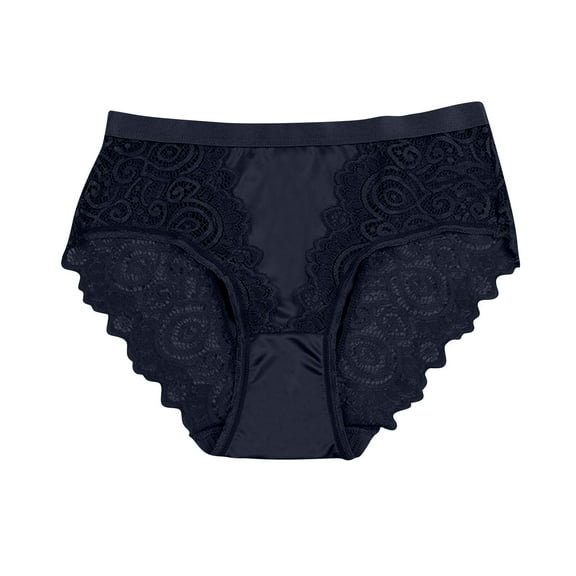Ruimatai Women's Mid-Rise Lace Underwear Soft Breathable Comfortable Briefs Solid Black Nylon