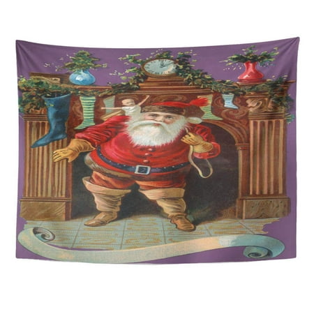ZEALGNED Christmas Santa Claus Makes His Entrance Early 1900S Vintage Fireplace Old Stockings Wall Art Hanging Tapestry Home Decor for Living Room Bedroom Dorm 51x60 (Best Way To Make A Fire In A Fireplace)