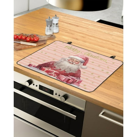 

Pink Santa Christmas Stove Top Covers for Electric Stove Heat Insulation Fireproof Glass Cooktop Cover Counter Top Glass Stove Cover for Prevent Scratches 29 x21 Xmas Tree Gifts Winter Snowflake
