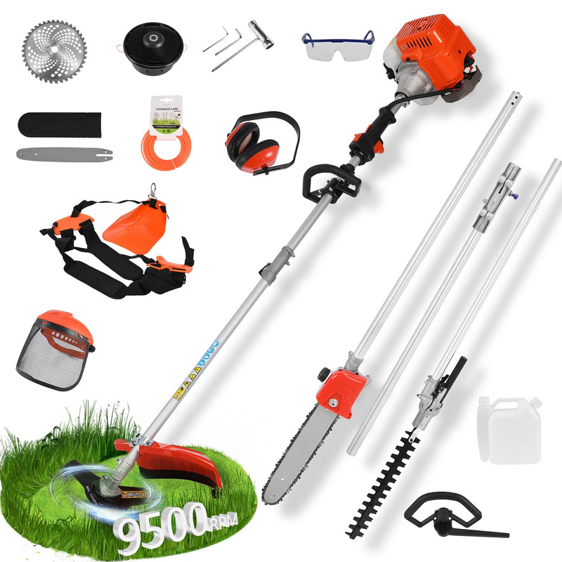 Floseru 5 in 1 Gas Weed Eater, 52cc 2-Cycle Grass Trimmer & Hedge Trimmer, Brush Cutter, Weed Wacker Gas Powered, Pole Saw with Extension Pole, String Trimmer for Home, Garden, Lawn Care