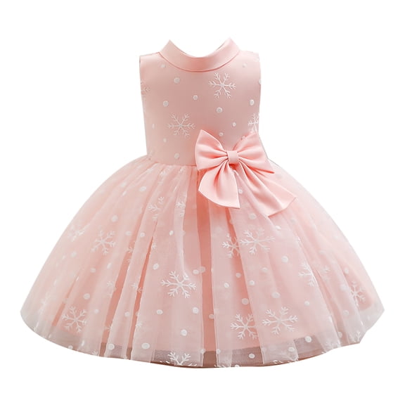TiaoBug Baby Girls Snowflake Bowknot Pageant Princess Dresses Sleeveless Christmas Birthday Party Dress Pink 18-24 Months