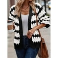 thumbnail image 6 of Womens Fall Fashion Lantern Sleeve Striped Color Block Loose Cable Knit Winter Sweater Coats Black & White XL, 6 of 9