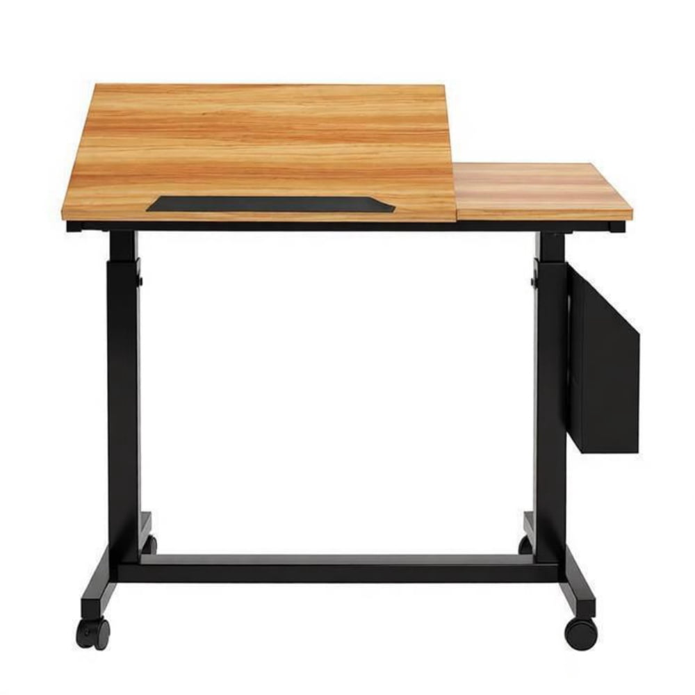 Height Adjustable C-Shaped Side Table with Tilting Top & Wheels, Mobile Laptop Overbed Table with Magazine Holder, 45 lbs Capacity for Sofa Bedroom