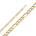 thumbnail image 1 of Ioka - 14K Yellow Gold 6.5mm Hollow Figaro 3+1 Bevel White Pave Chain Necklace with Lobster Clasp - 26", 1 of 4