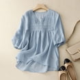 thumbnail image 2 of Women Short Sleeve Tees Cotton Linen Style V Neck Loose Embroidered Short Sleeve T Shirt Tops All Occasion Wear, 2 of 4