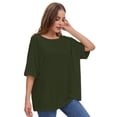 thumbnail image 6 of Women's Basic Casual 2 Pack Summer T Shirts Oversized Loose Short Sleeve Tee Tops Black/Army green, 6 of 7
