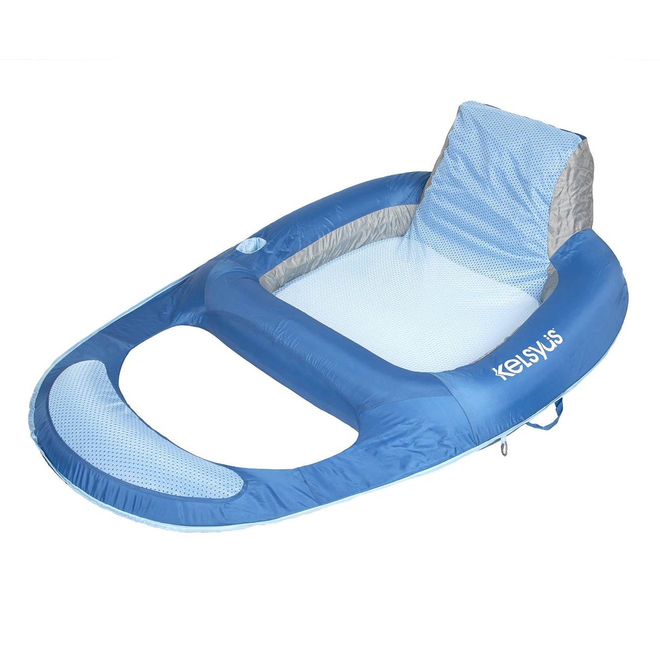 Blue NEW Kelsyus Floating Pool Lounger Inflatable Chair w/ Cup Holder 