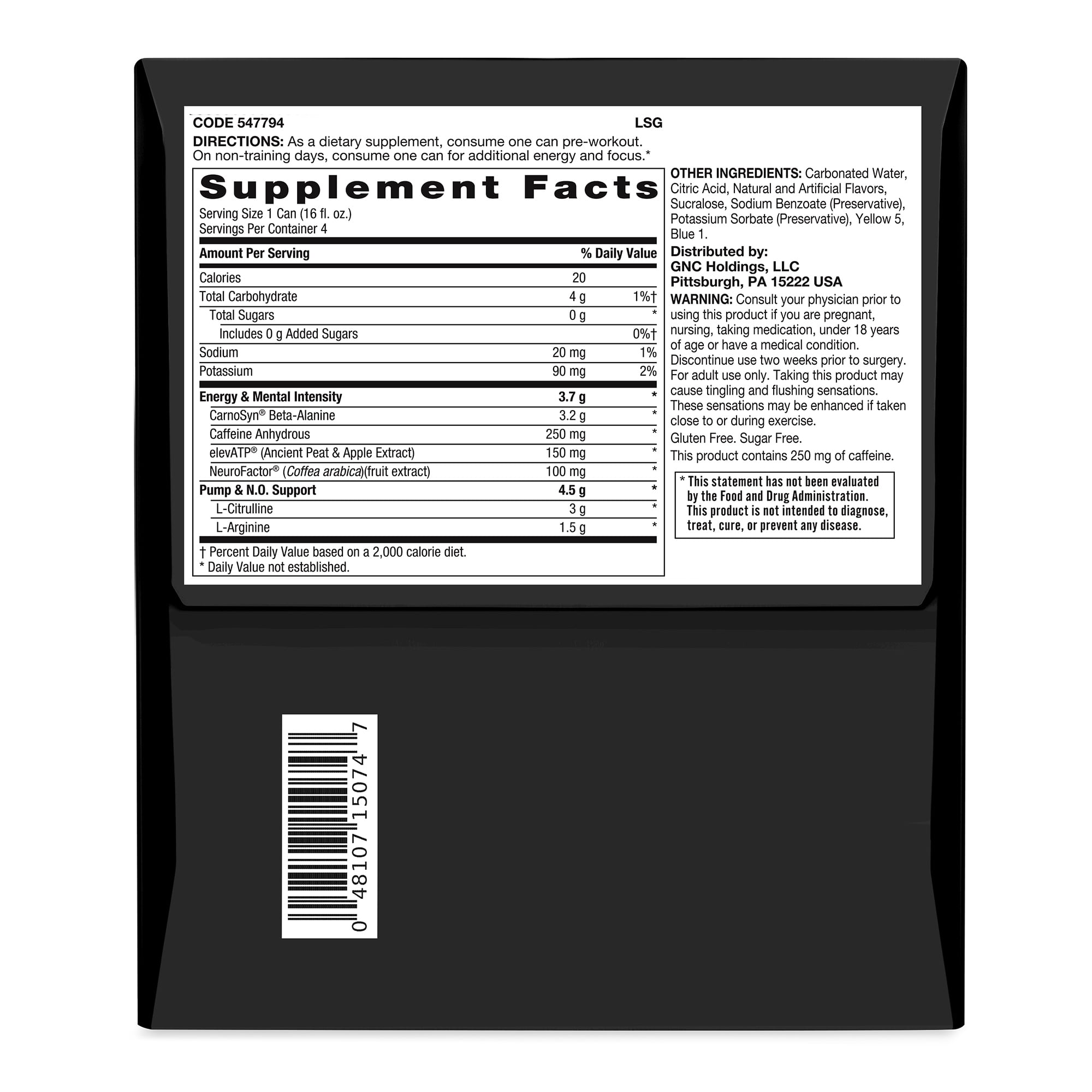 Beyond Raw Lit Pre-Workout Supplement, Gummy Worm, 250mg Caffeine, 4 Pack, 16 fl oz Can