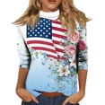 thumbnail image 2 of Womens 3/4 Sleeve Tops 4th of July Patriotic National Flag and Floral Pattern Tops US 250th Anniversary Casual Pullover Blouses, 2 of 5