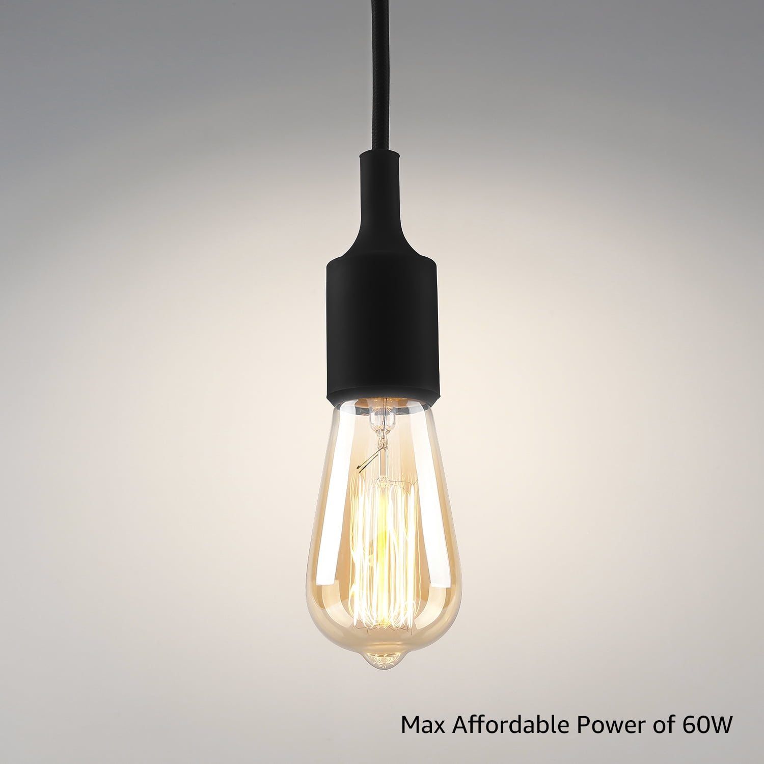 UL-listed Single Socket Pendant Light Fixture, Fabric Insulating Lamp Cord, Black
