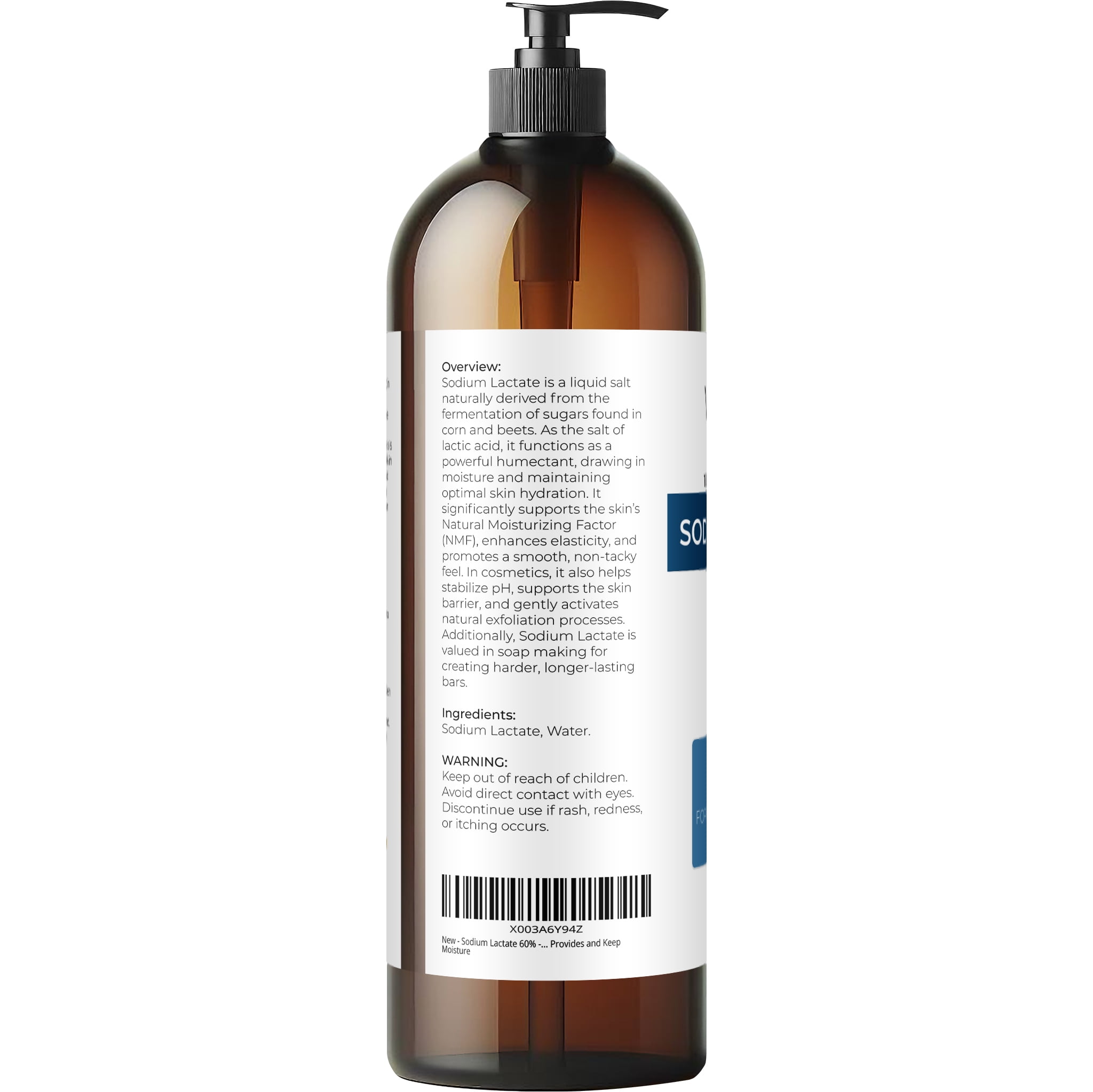 Sodium Lactate 60% - 32 Fl Oz | USP Grade Natural Preservative | For Soap Making & Lotions | Harder Bar of Soap, pH Regulator, Glycerin substitute, Provides and Keep Moisture