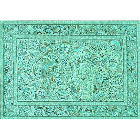 Ahgly Company Machine Washable Indoor Rectangle Animal Turquoise Blue Traditional Area Rugs, 2' x 4'