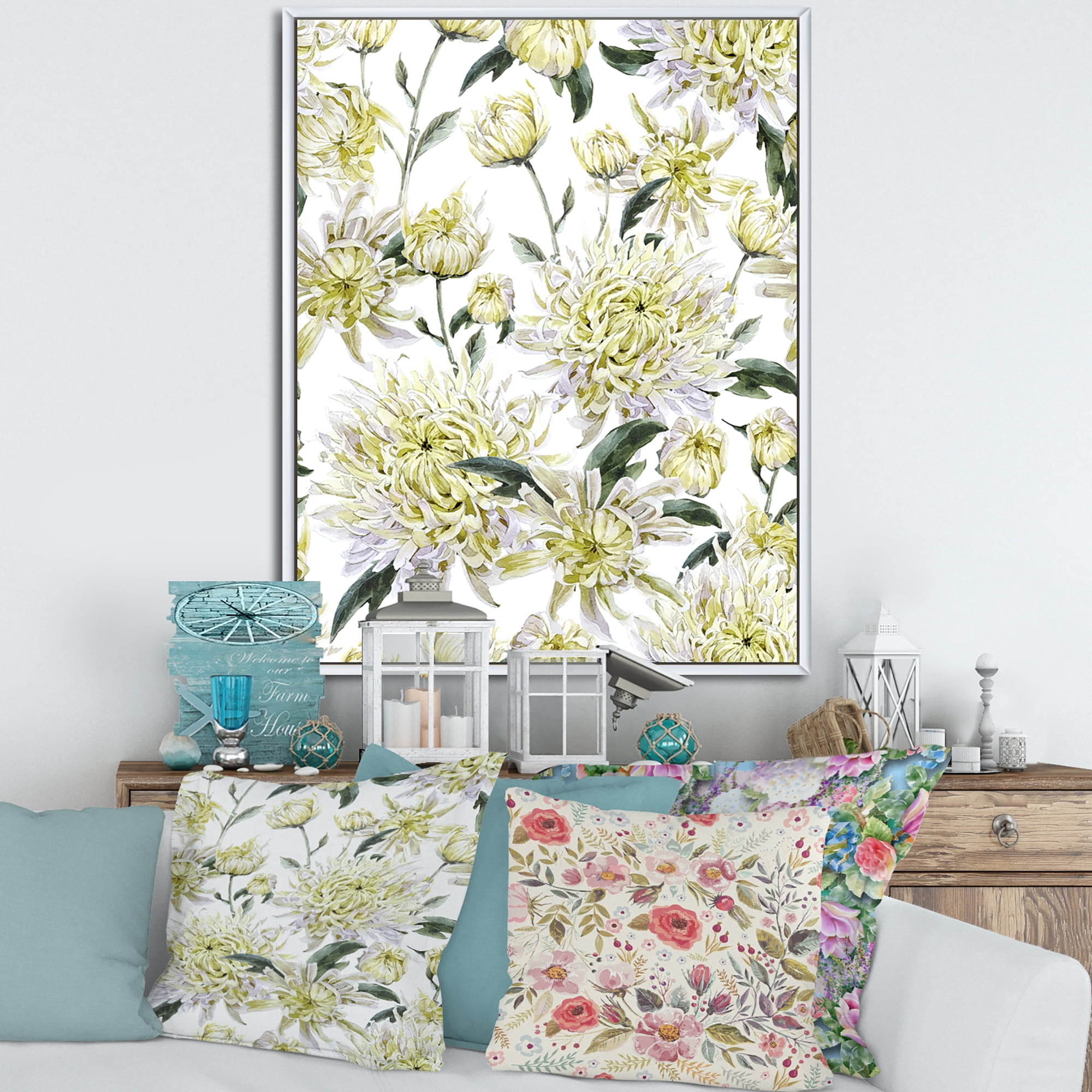 Designart 'Ancient Yellow Chrysanthemus I' Traditional Framed Canvas Wall Art Print