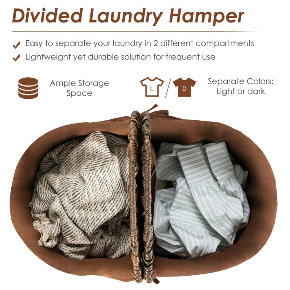 Finihen Laundry Hamper, Laundry Basket, Handwoven Laundry Hamper Basket with 2 Removable Liner Bags, for Bathroom, laundry Room, Brown Finihen Laundry Hamper, Laundry Basket, Handwoven Laundry Hamper Basket with 2 Removable Liner Bags, for Bathroom, laundry Room, Brown