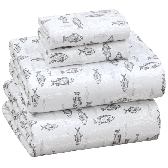 RUVANTI Flannel Sheets Full Size - 100% Cotton Double Brushed Bed Sheets Set, Deep Pockets 16 Inches, All Seasons Breathable & Extra Soft Full Sheets, Warm & Cozy, 4 Piece, Fisherman's Tale