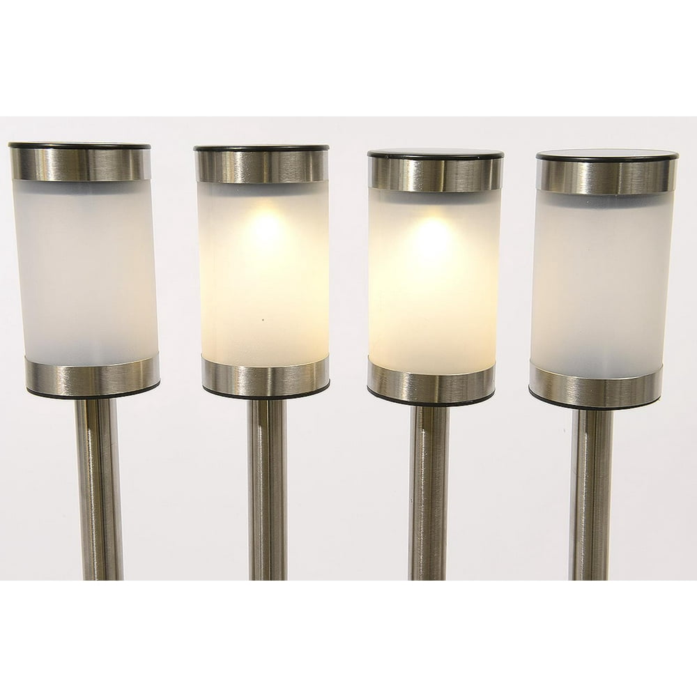 Set of 4 Solar Powered Frosted Cylinder Outdoor Patio Garden Lawn